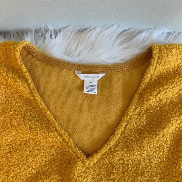 NWT Caslon Soft Cozy Sherpa Mustard V Neck Sweater - Picture 6 of 6